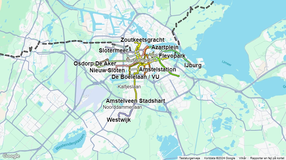 Gemeentevervoerbedrijf Amsterdam (GVB) linjekort