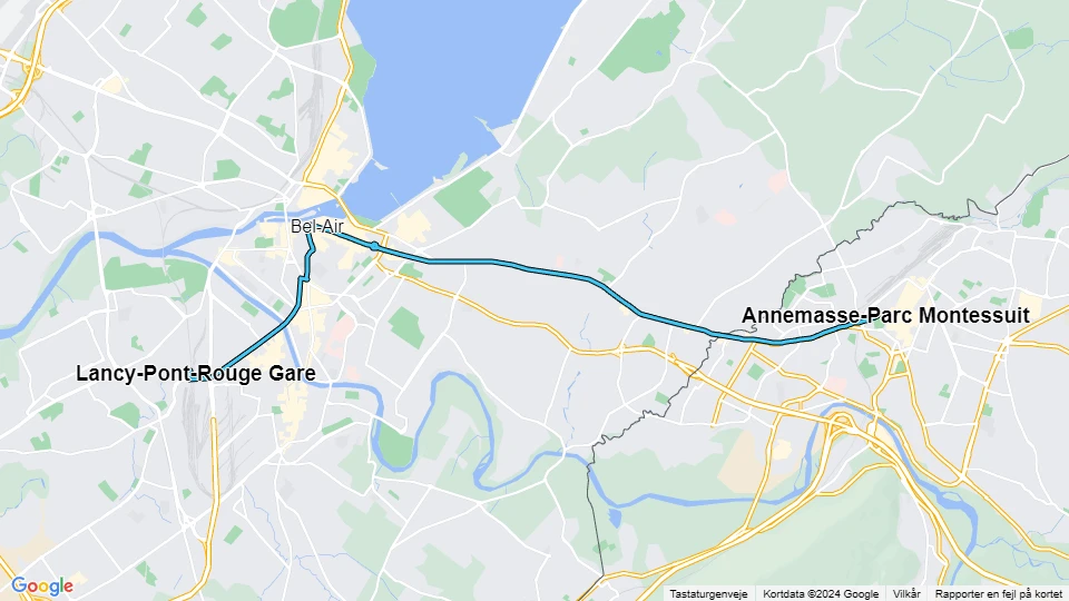 Geneve sporvognslinje 17: Lancy-Pont-Rouge Gare - Annemasse-Parc Montessuit linjekort