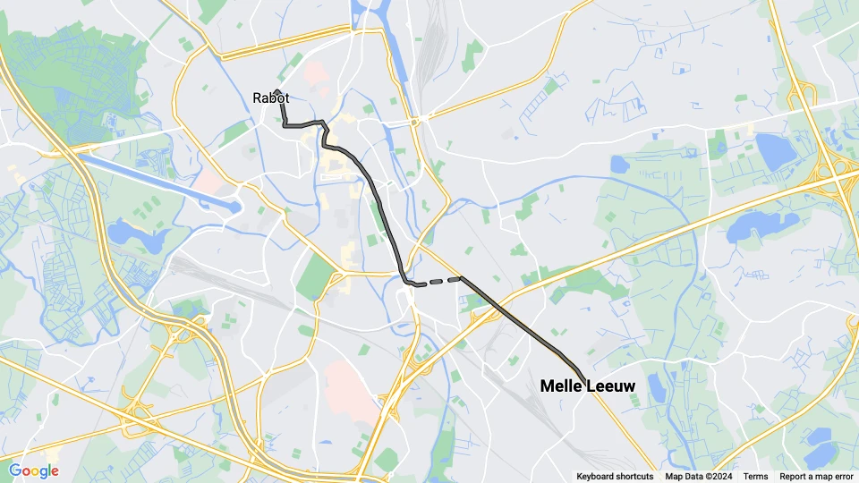 Gent sporvognslinje 24: Melle Leeuw - Rabot linjekort