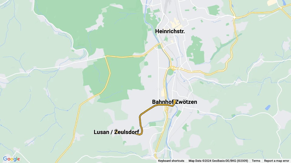 Gera ekstralinje 2: Bahnhof Zwötzen - Lusan / Zeulsdorf linjekort