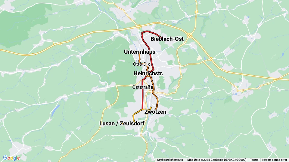 Geraer Verkehrsbetrieb (GVB) linjekort