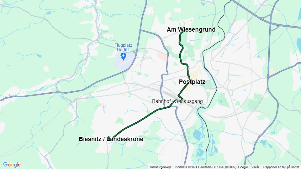 Görlitz sporvognslinje 2: Am Wiesengrund - Biesnitz / Landeskrone linjekort