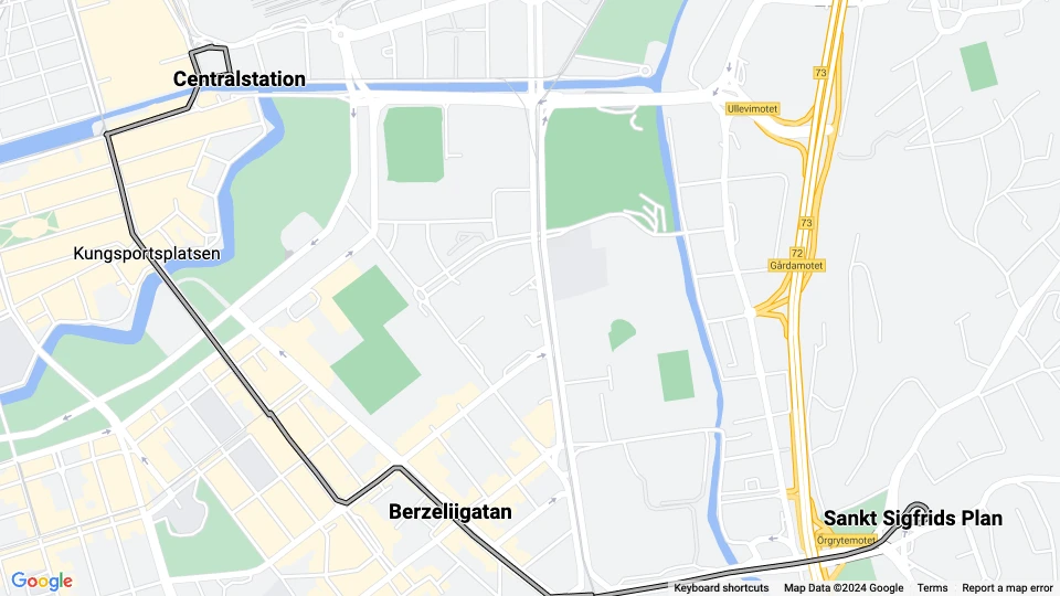 Gøteborg 12 (Lisebergslinjen): Centralstation - Sankt Sigfrids Plan linjekort