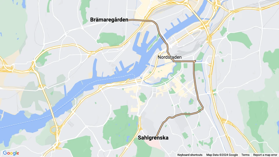 Gøteborg ekstralinje 13: Sahlgrenska - Brämaregården linjekort