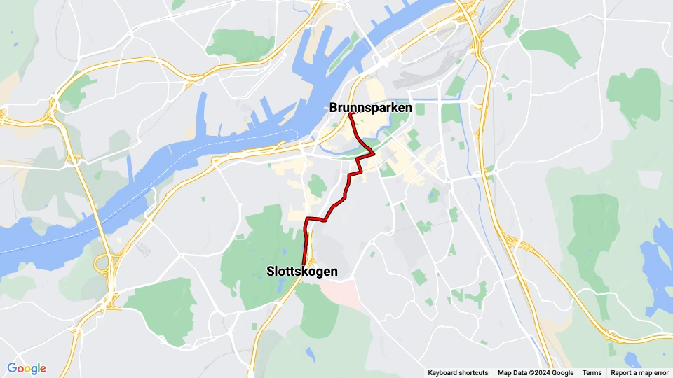 Gøteborg hestesporvognslinje: Slottskogen - Brunnsparken linjekort