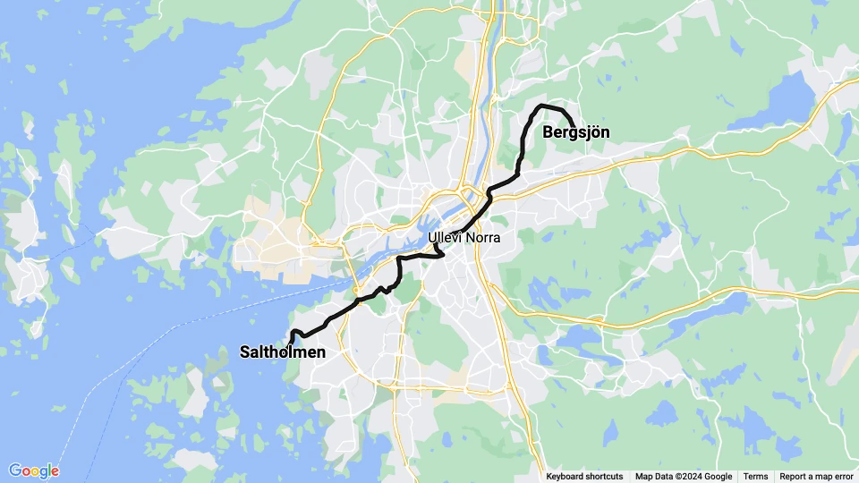 Gøteborg sporvognslinje 11: Saltholmen - Bergsjön linjekort