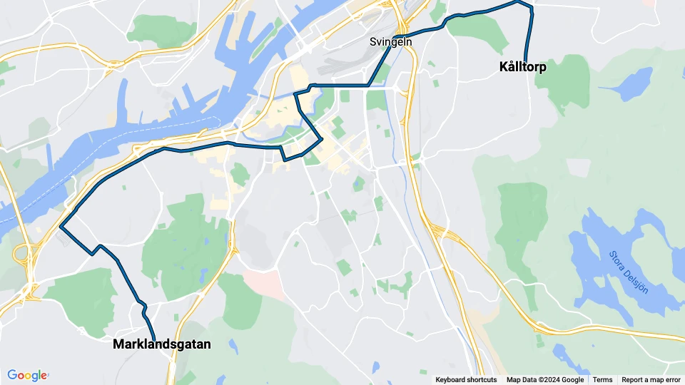 Gøteborg sporvognslinje 3: Marklandsgatan - Kålltorp linjekort