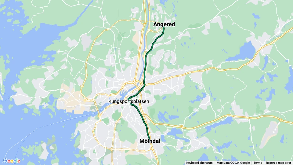 Gøteborg sporvognslinje 4: Mölndal - Angered linjekort