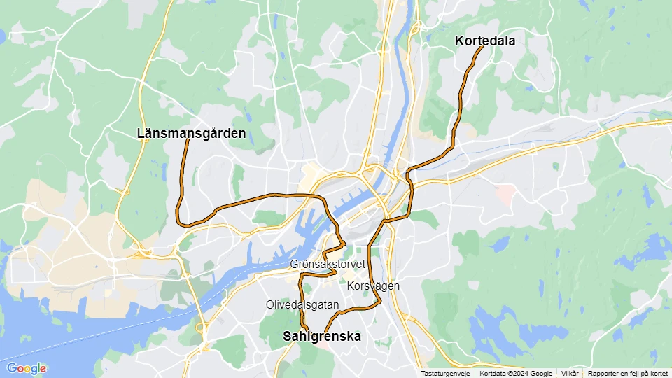 Gøteborg sporvognslinje 6: Länsmansgården - Kortedala linjekort