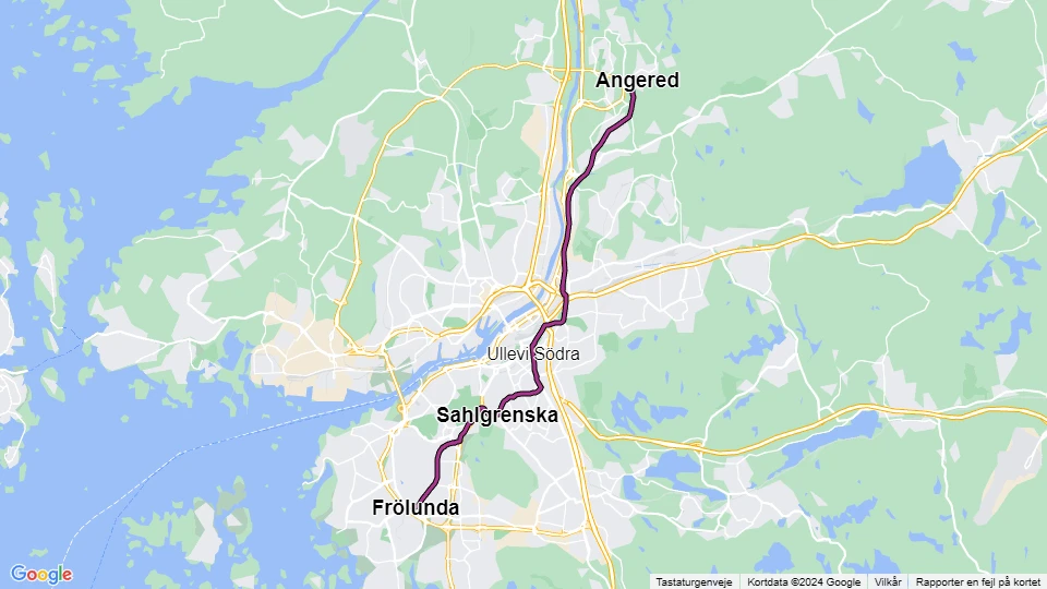 Gøteborg sporvognslinje 8: Angered - Frölunda linjekort