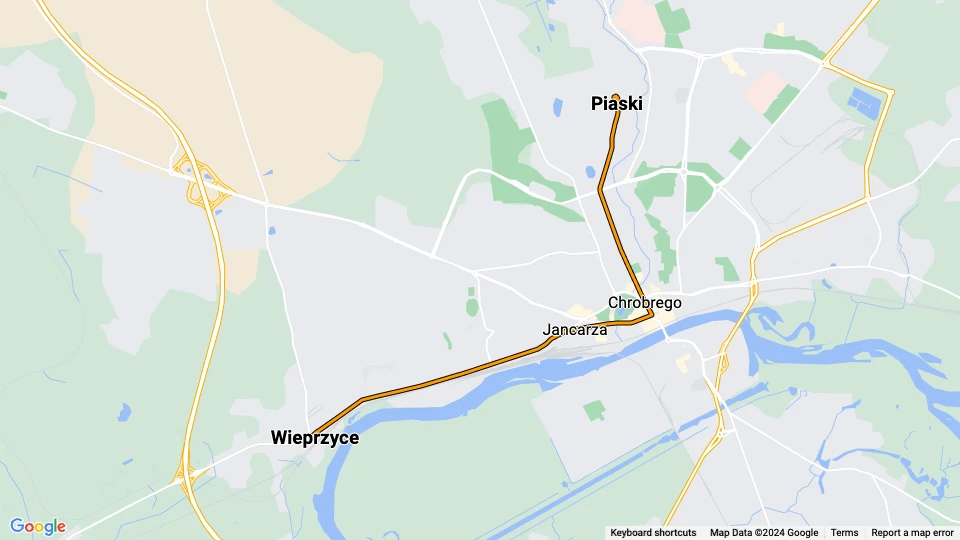 Gorzów Wielkopolski sporvognslinje 2: Wieprzyce - Piaski linjekort