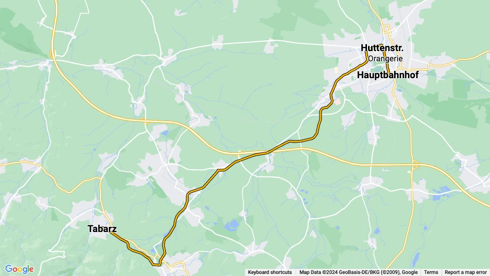 Gotha regionallinje 4 Thüringerwaldbahn: Hauptbahnhof - Tabarz linjekort