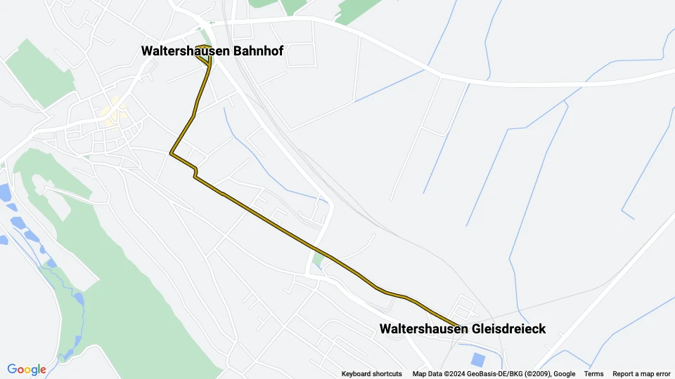 Gotha regionallinje 6: Waltershausen Gleisdreieck - Waltershausen Bahnhof linjekort