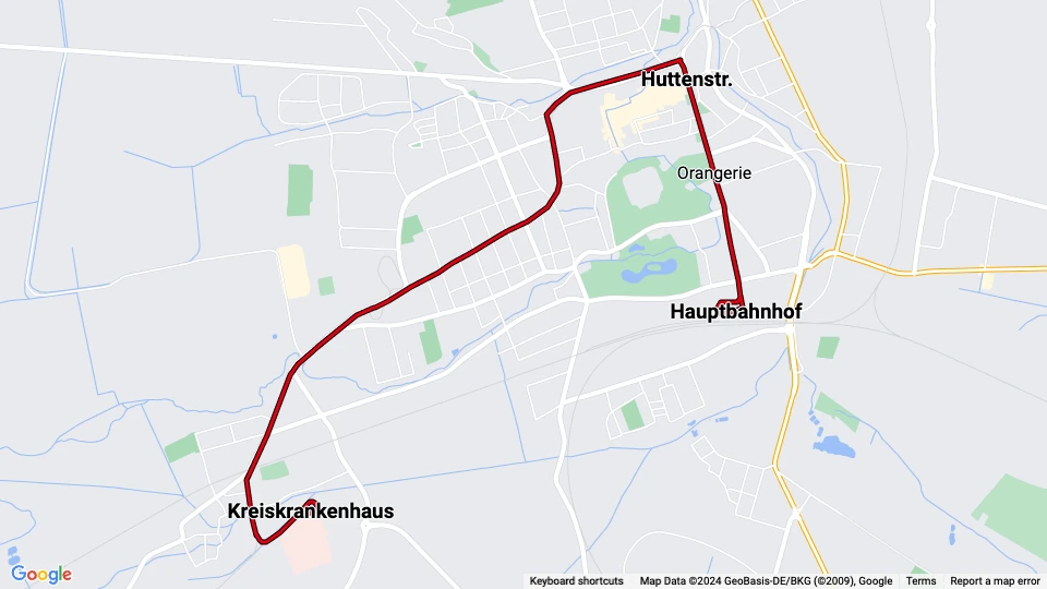 Gotha sporvognslinje 1: Hauptbahnhof - Kreiskrankenhaus linjekort
