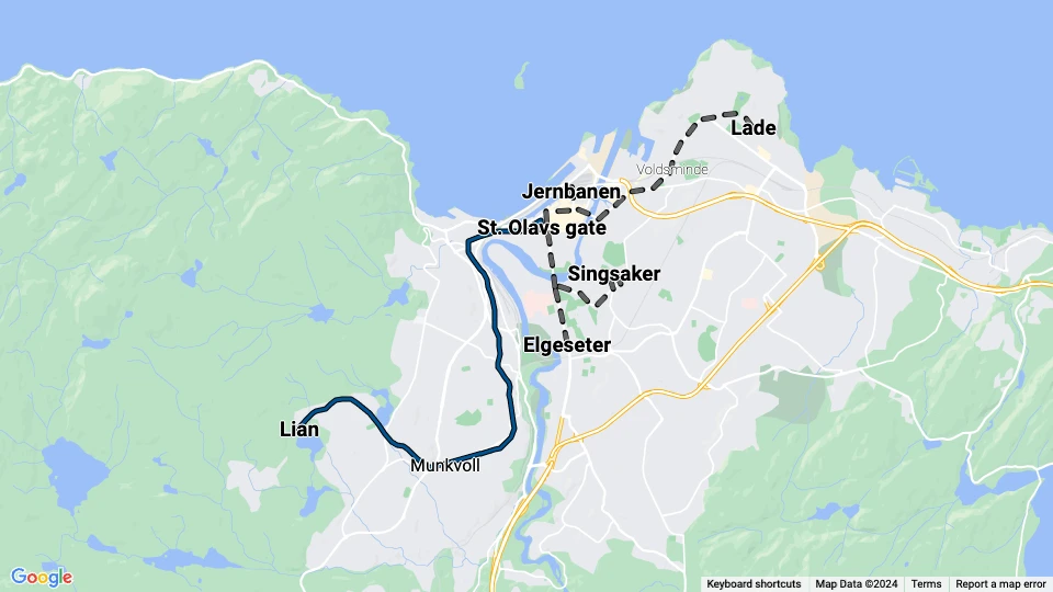 Gråkallbanen i Trondheim (GB) linjekort