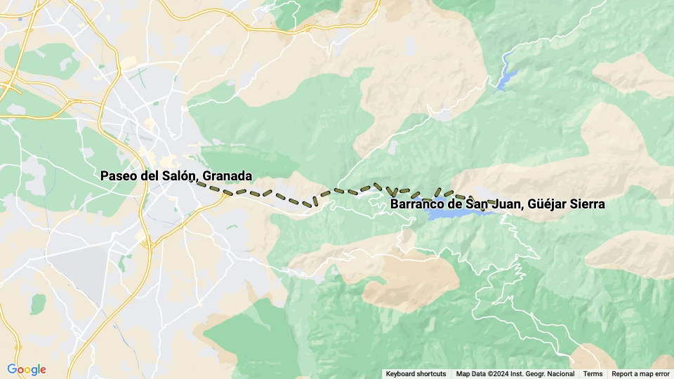 Granada regionallinje: Paseo del Salón, Granada - Barranco de San Juan, Güéjar Sierra linjekort