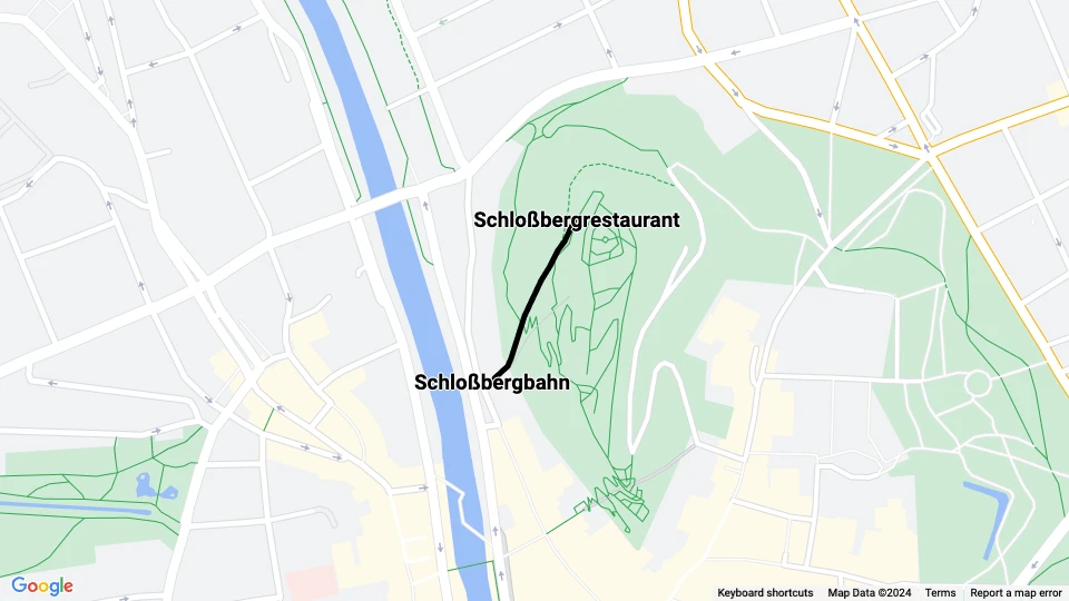 Graz Schloßbergbahn: Schloßbergbahn - Schloßbergrestaurant linjekort