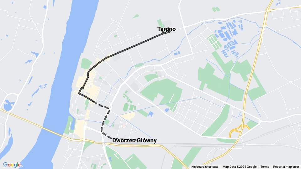 Grudziądz sporvognslinje 1: Tarpno - Dworzec Główny linjekort