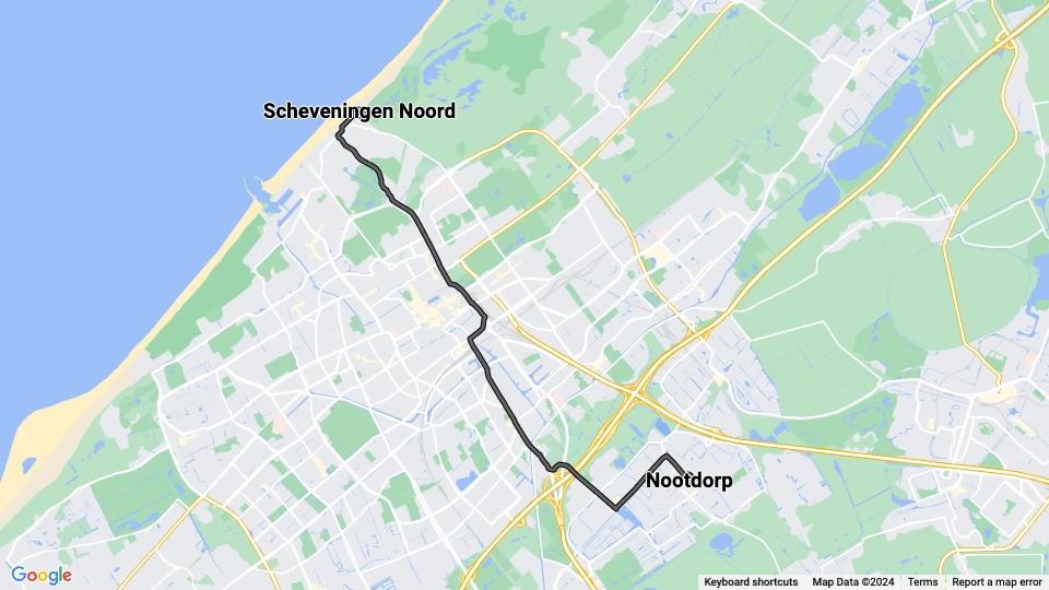 Haag ekstralinje 5: Scheveningen Noord - Nootdorp linjekort