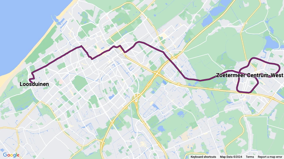 Haag regionallinje 3: Loosduinen - Zoetermeer Centrum-West linjekort