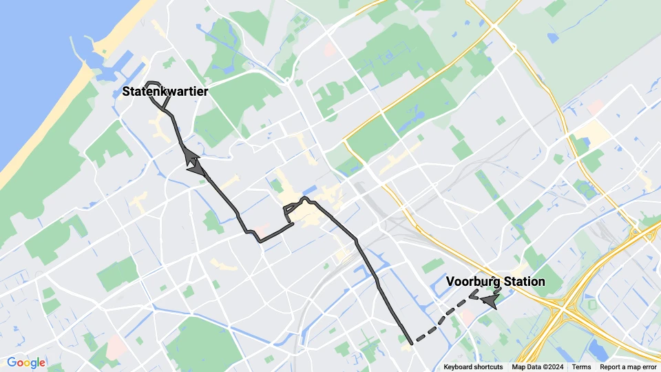Haag sporvognslinje 10: Voorburg Station - Statenkwartier linjekort