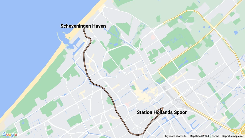 Haag sporvognslinje 11: Scheveningen Haven - Station Hollands Spoor linjekort