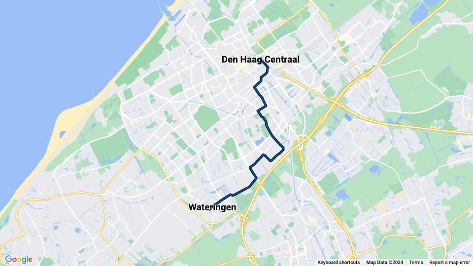 Haag sporvognslinje 17: Den Haag Centraal - Wateringen linjekort