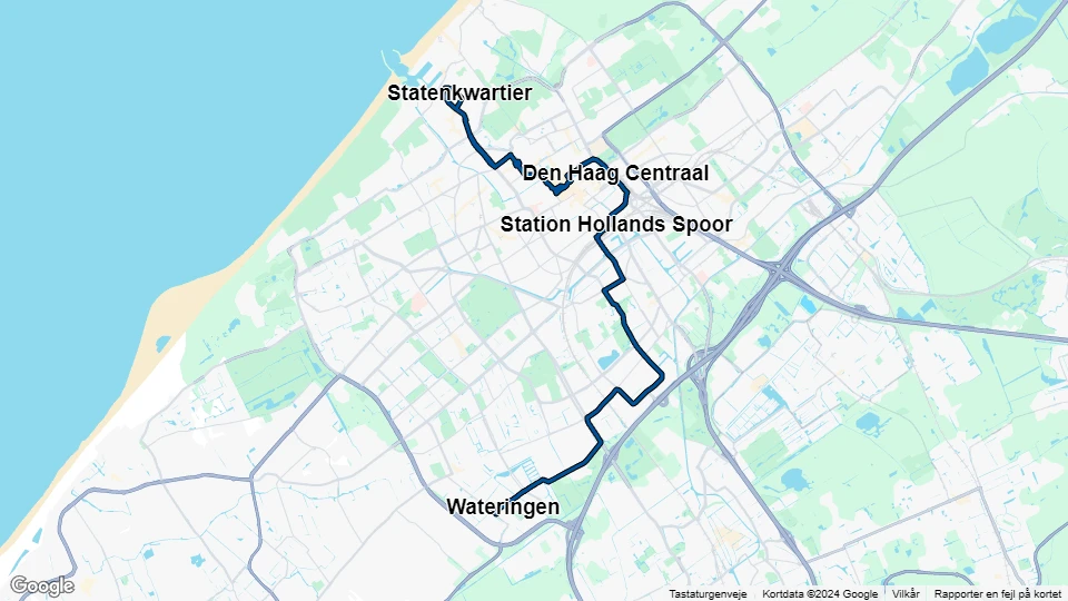 Haag sporvognslinje 17: Statenkwartier - Wateringen linjekort