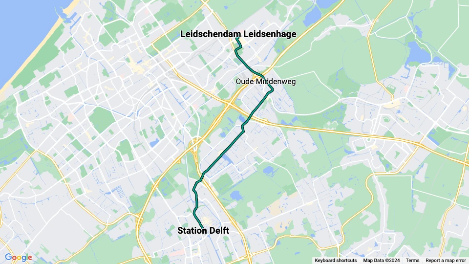 Haag sporvognslinje 19: Leidschendam Leidsenhage - Station Delft linjekort