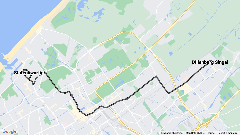 Haag sporvognslinje 7: Dillenburg Singel - Statenkwartier linjekort