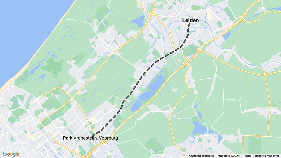 Haarlem regionallinje U: Park Vronesteijn, Voorburg - Leiden linjekort