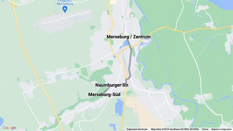 Halle (Saale) ekstraregionallinje 15: Merseburg-Süd - Merseburg / Zentrum linjekort