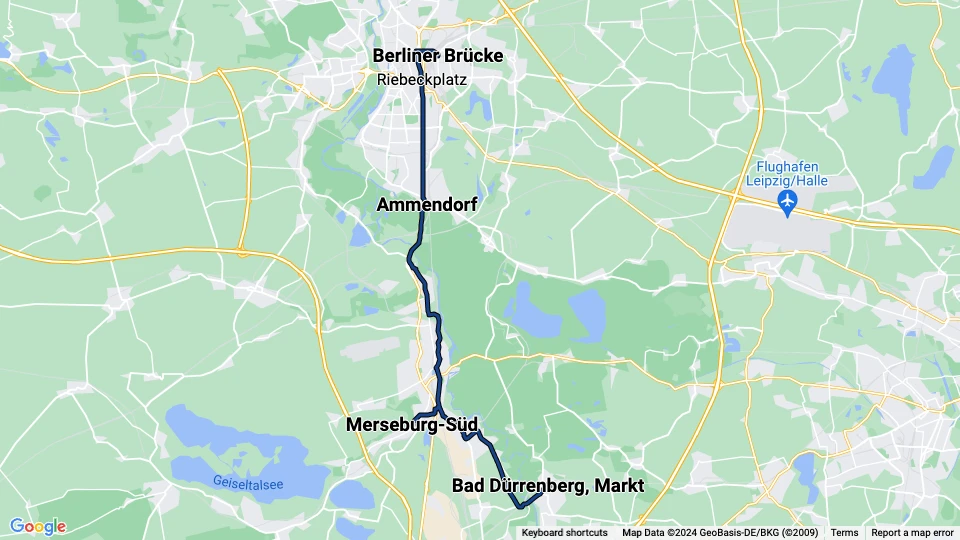Halle (Saale) regionallinje 5: Bad Dürrenberg, Markt - Berliner Brücke linjekort