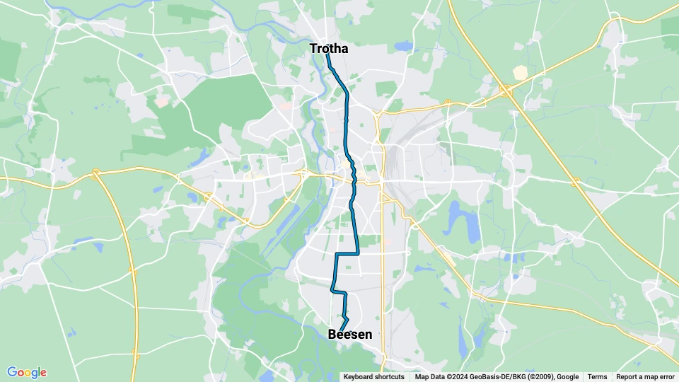 Halle (Saale) sporvognslinje 3: Beesen - Trotha linjekort