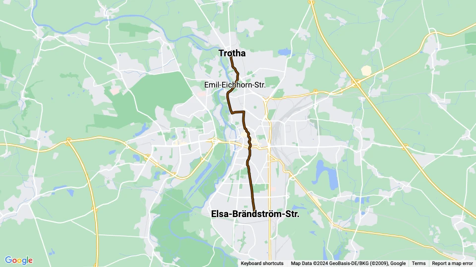 Halle (Saale) sporvognslinje 8: Trotha - Elsa-Brändström-Str. linjekort