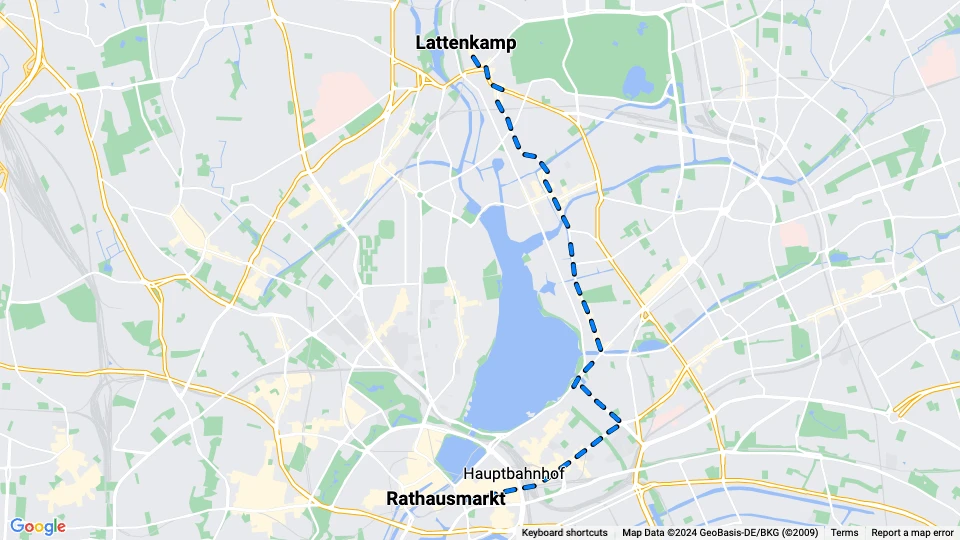 Hamborg sporvognslinje 1: Rathausmarkt - Lattenkamp linjekort
