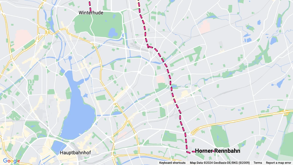 Hamborg sporvognslinje 15: Horner Rennbahn - Winterhude linjekort