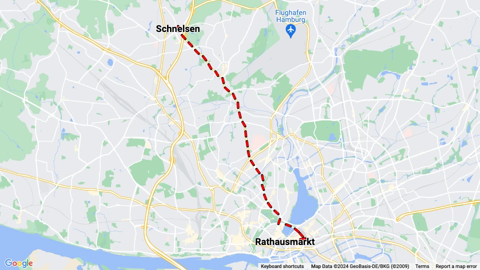 Hamborg sporvognslinje 2: Rathausmarkt - Schnelsen linjekort