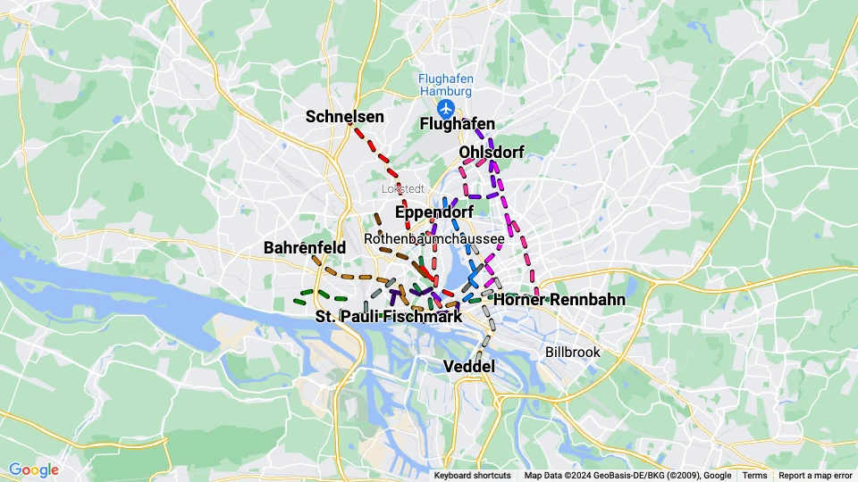Hamburger Hochbahn (HHA) linjekort