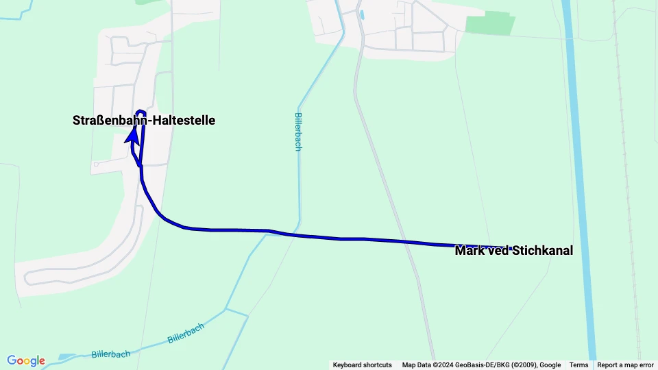 Hannover Aaßenstrecke: Straßenbahn-Haltestelle - Mark ved Stichkanal linjekort
