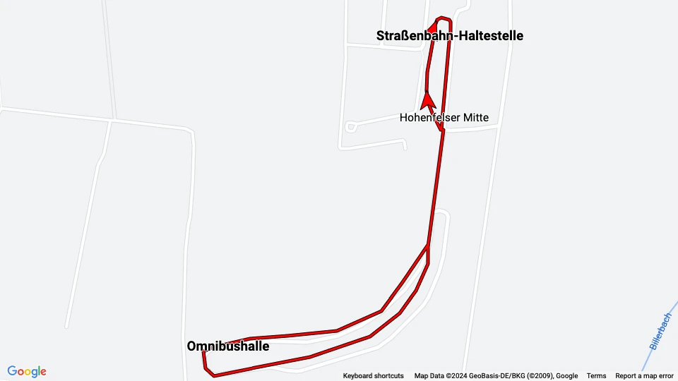 Hannover Hohenfelser Wald: Straßenbahn-Haltestelle - Omnibushalle linjekort