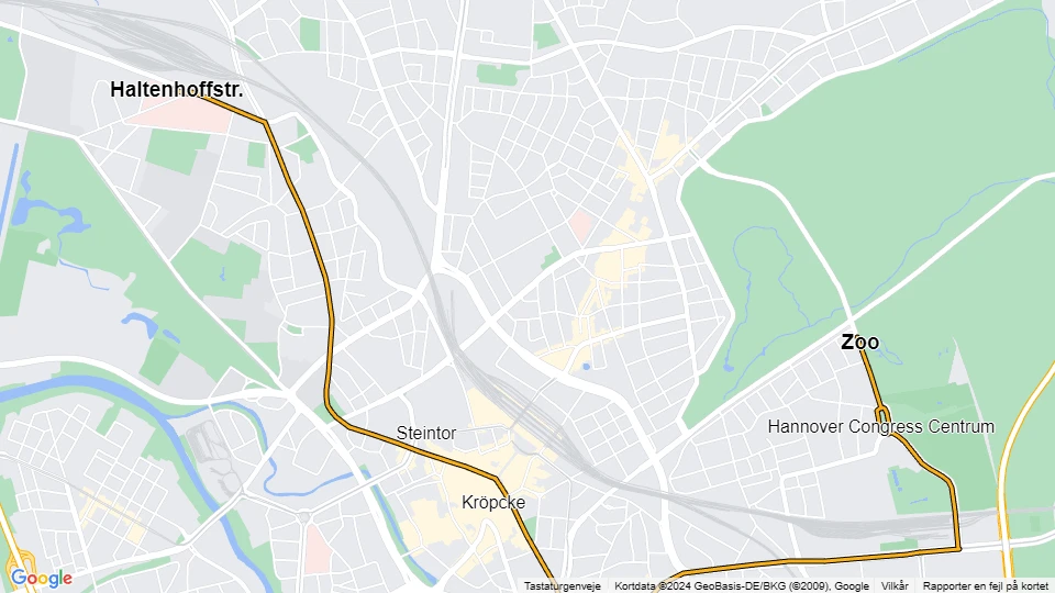 Hannover sporvognslinje 11: Haltenhoffstr. - Zoo linjekort