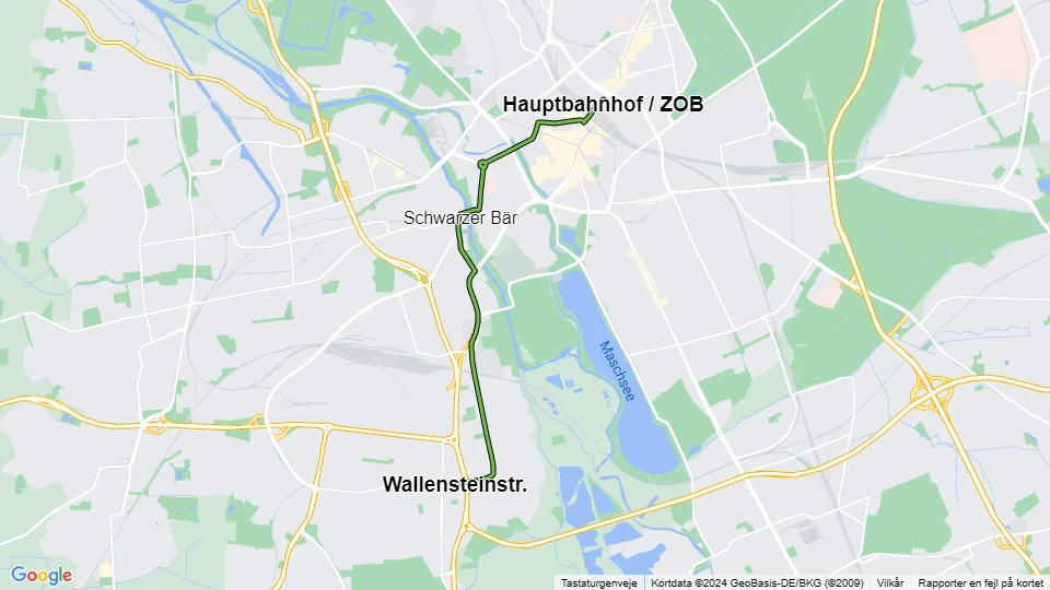 Hannover sporvognslinje 17: Hauptbahnhof / ZOB - Wallensteinstr. linjekort