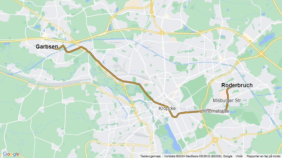 Hannover sporvognslinje 4: Garbsen - Roderbruch linjekort