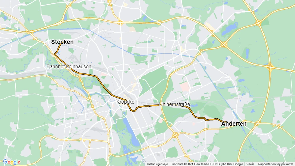 Hannover sporvognslinje 5: Stöcken - Anderten linjekort