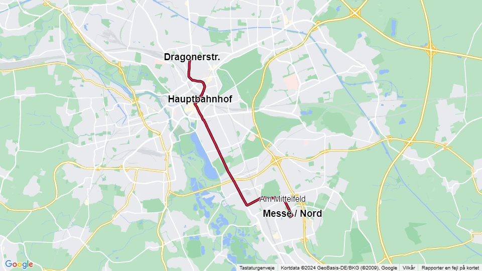 Hannover sporvognslinje 8: Dragonerstr. - Messe / Nord linjekort
