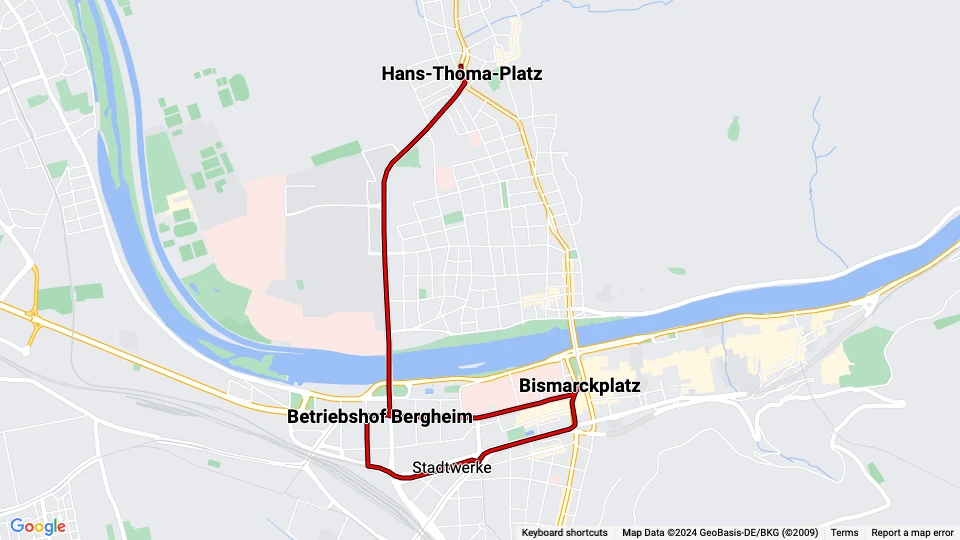 Heidelberg ekstralinje 21: Bismarckplatz - Hans-Thoma-Platz linjekort