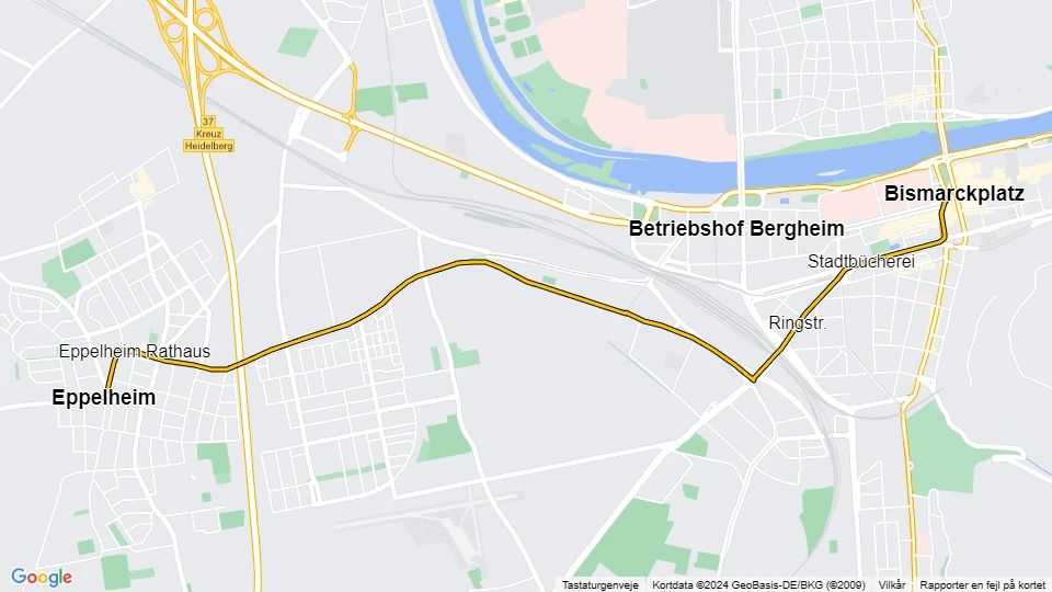 Heidelberg sporvognslinje 22: Bismarckplatz - Eppelheim linjekort