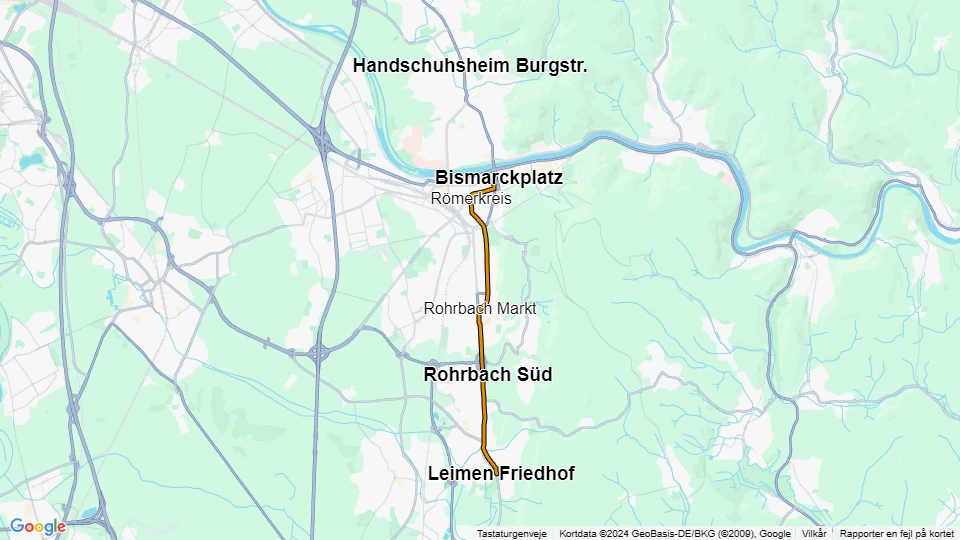 Heidelberg sporvognslinje 23: Bismarckplatz - Leimen Friedhof linjekort