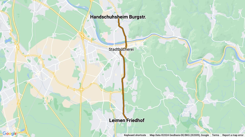 Heidelberg sporvognslinje 23: Handschuhsheim Burgstr. - Leimen Friedhof linjekort